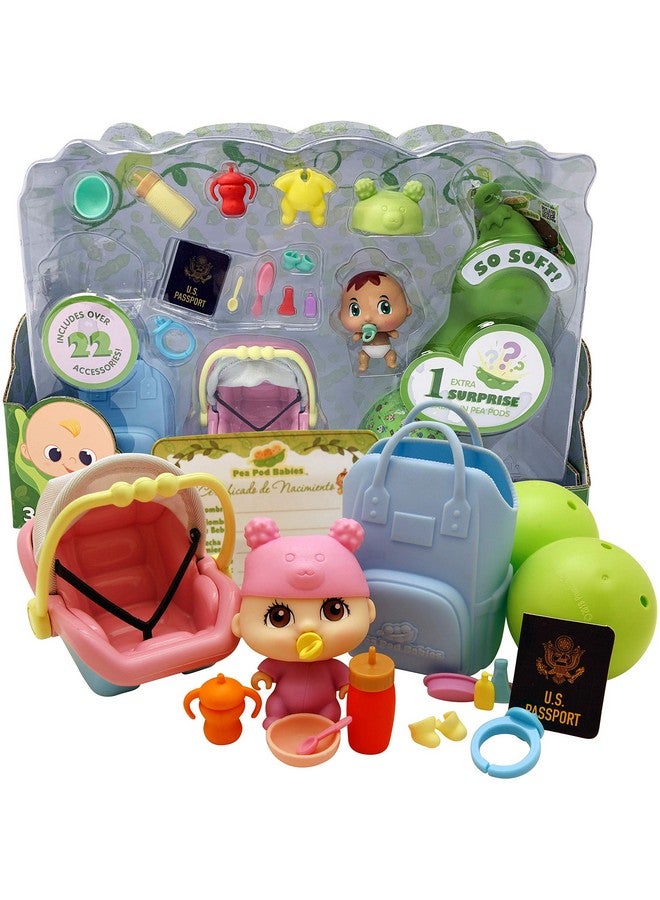 Pea Pod Babies Twenty Two Piece Little Traveler Playset Collectible Mystery Surprise Toy With Mini Baby Clothing & Accessories All In A Soft Pea Pod Small Doll Ages 3+