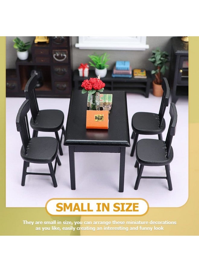 Black Chairs 5Pcs Miniature Table And Chairs Mini Dining Table Set For 4 Doll House Black Wooden Table Chairs Miniature Furniture And Accessories Calico Critters Furniture