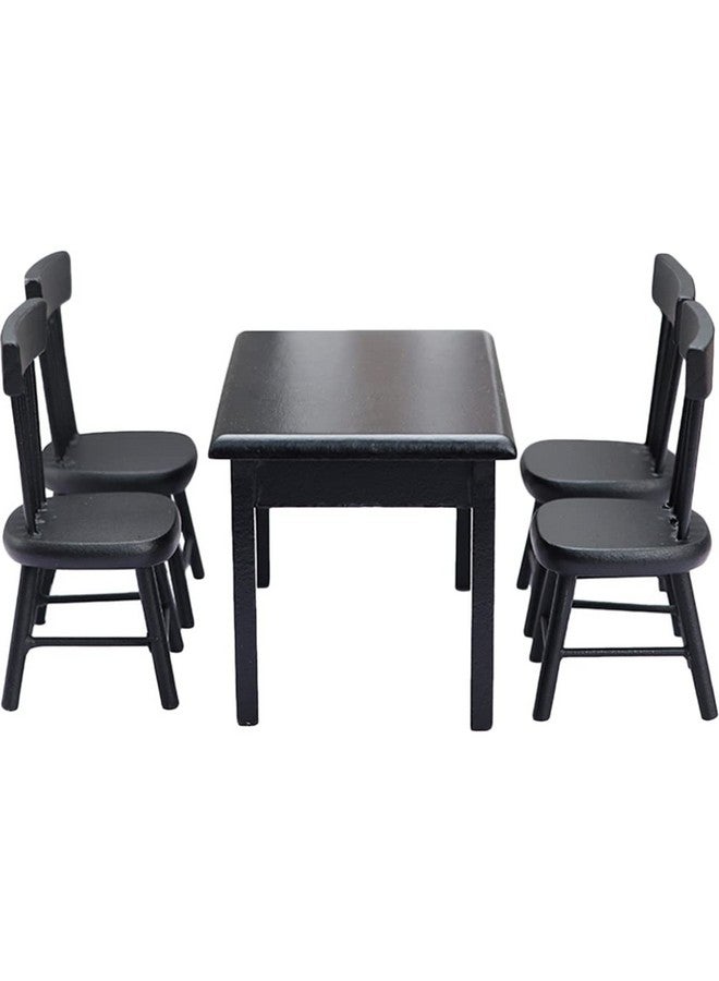 Black Chairs 5Pcs Miniature Table And Chairs Mini Dining Table Set For 4 Doll House Black Wooden Table Chairs Miniature Furniture And Accessories Calico Critters Furniture