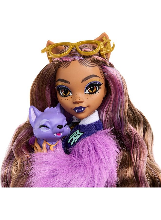 Clawdeen Wolf Doll With Pet Dog Crescent And Accessories Like Backpack Planner Snacks And More