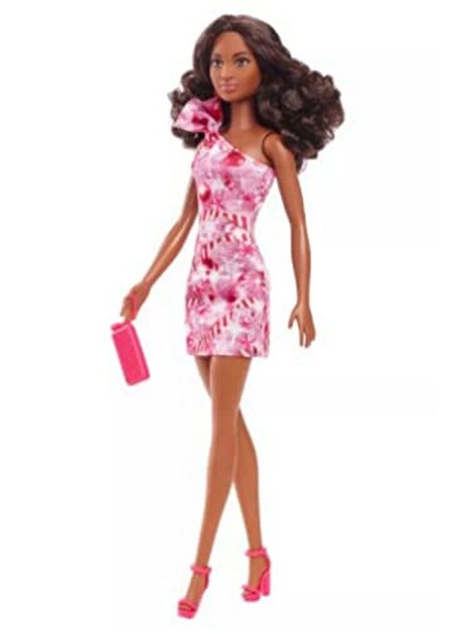 Mattel Holiday Doll Pink Candy Cane Dress (Brown)