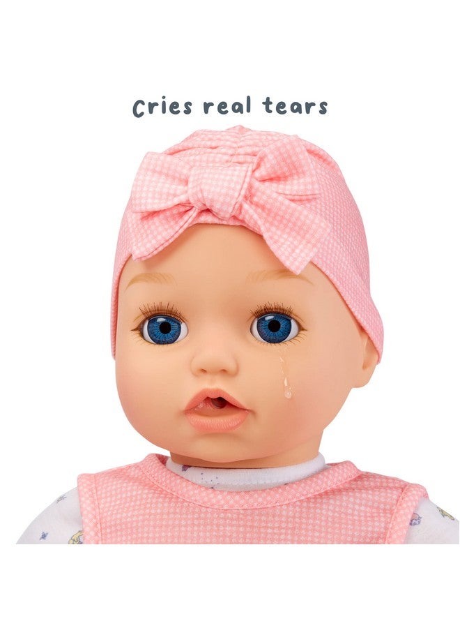 My Real Baby Doll Annabell Blue Eyes Realistic Softbodied Baby Doll Ages 3 & Up Sound Effects Drinks & Wets Mouth Moves Cries Real Tears Eyes Open & Close Pacifier