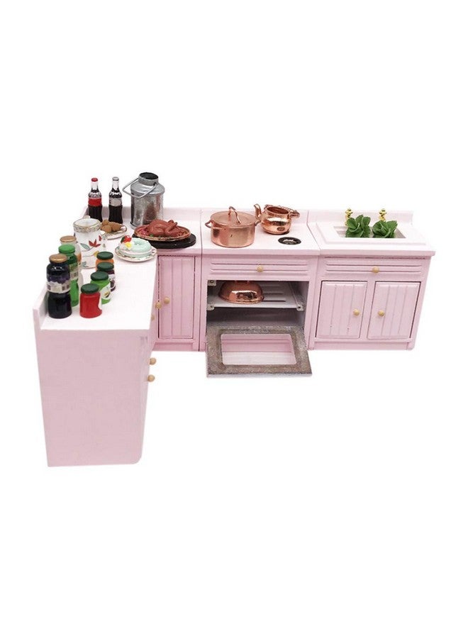 Dollhouse Decoration Accessories1:12 Dollhouse Miniature Furniture Wooden Kitchen Cabinet Set Freely Combined (Pink)