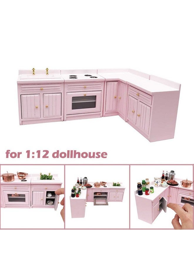 Dollhouse Decoration Accessories1:12 Dollhouse Miniature Furniture Wooden Kitchen Cabinet Set Freely Combined (Pink)