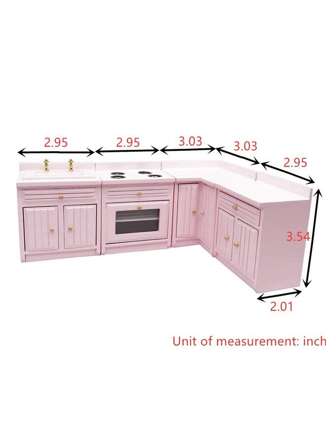 Dollhouse Decoration Accessories1:12 Dollhouse Miniature Furniture Wooden Kitchen Cabinet Set Freely Combined (Pink)