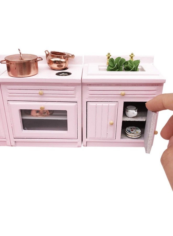 Dollhouse Decoration Accessories1:12 Dollhouse Miniature Furniture Wooden Kitchen Cabinet Set Freely Combined (Pink)