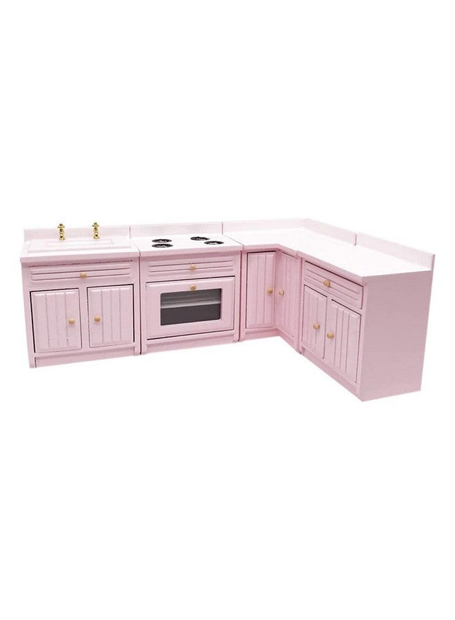 Dollhouse Decoration Accessories1:12 Dollhouse Miniature Furniture Wooden Kitchen Cabinet Set Freely Combined (Pink)