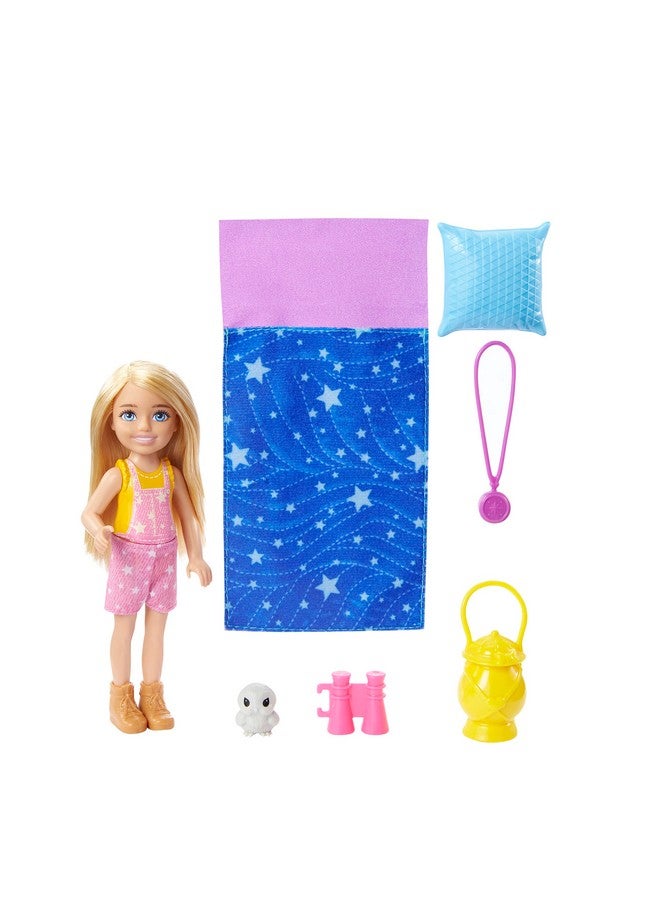 It Takes Two Camping Playset With Chelsea Doll (6 In Blonde) Pet Owl Sleeping Bag Binoculars & Camping Accessories For 3 To 7 Year Olds