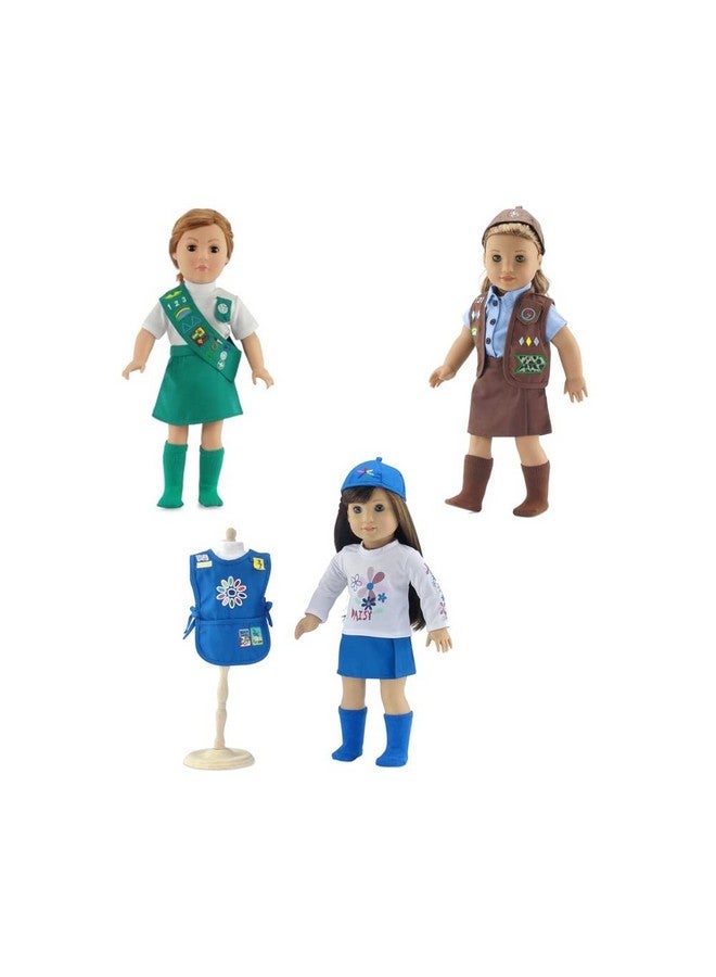 Doll Clothes Value Pack 3 18Inch Doll Girl Scout Inspired Modern Uniforms Including Daisy Brownie And Junior Scout Outfits Compatible With 18