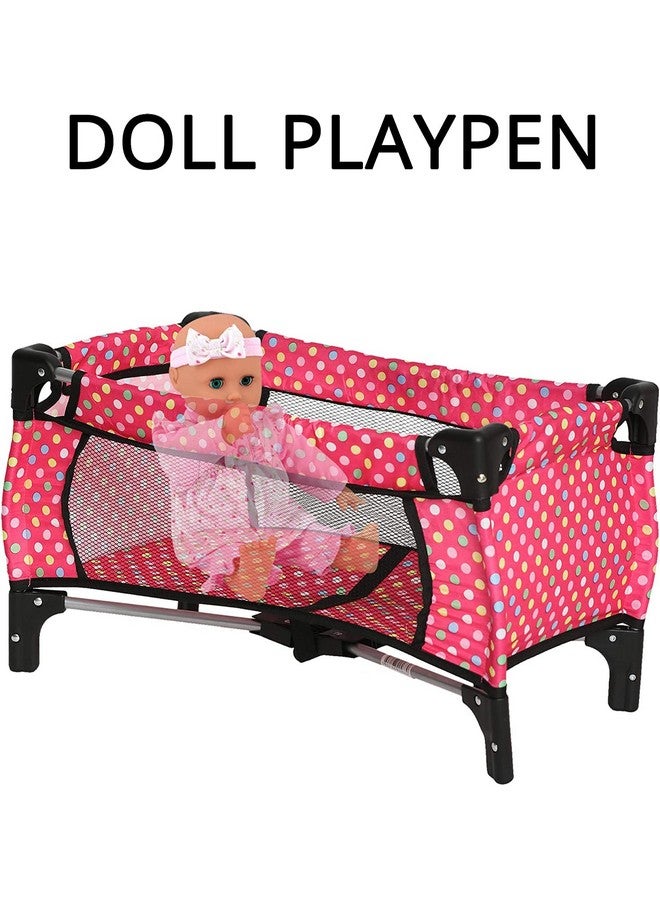 Doll Pack N Play Crib Polka Dot Design Fits Up To 18