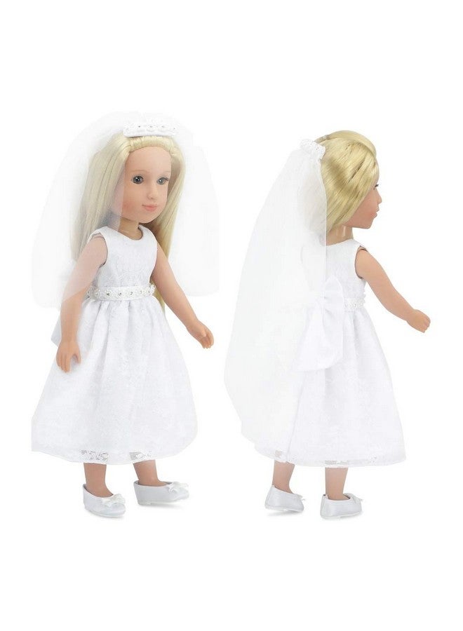 14 Inch Doll Clothes Beautiful 3 Piece Bridal First Communion Dress Outfit Including Veil And Satiny Shoes Fits Most Hardbodied 14