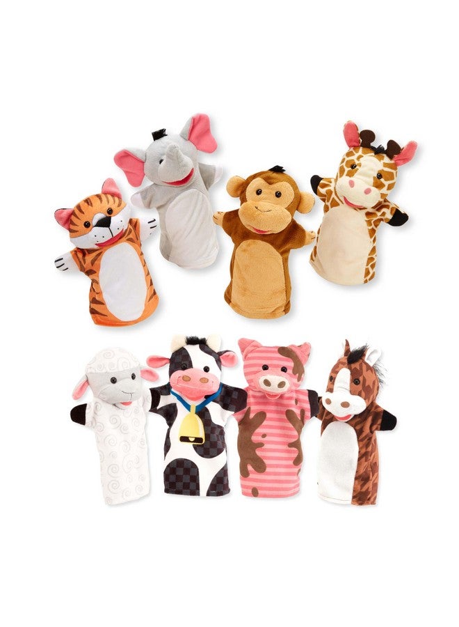 Animal Hand Puppets (Set Of 2 4 Animals In Each) Zoo Friends And Farm Friends