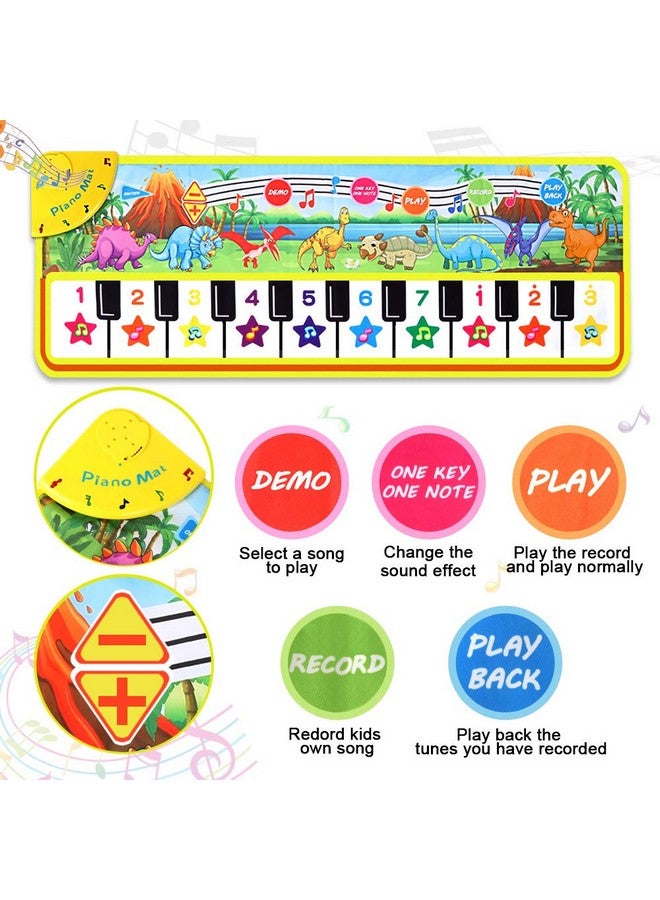 Piano Mat For Kids 43” X 14” Floor Piano Keyboard Mat Carpet Touch Playmat With 10 Demo Songs 8 Dinosaur Sounds Musical Mat Toys Gift For 1 2 3 4 5 Years Old Baby Boys Girls