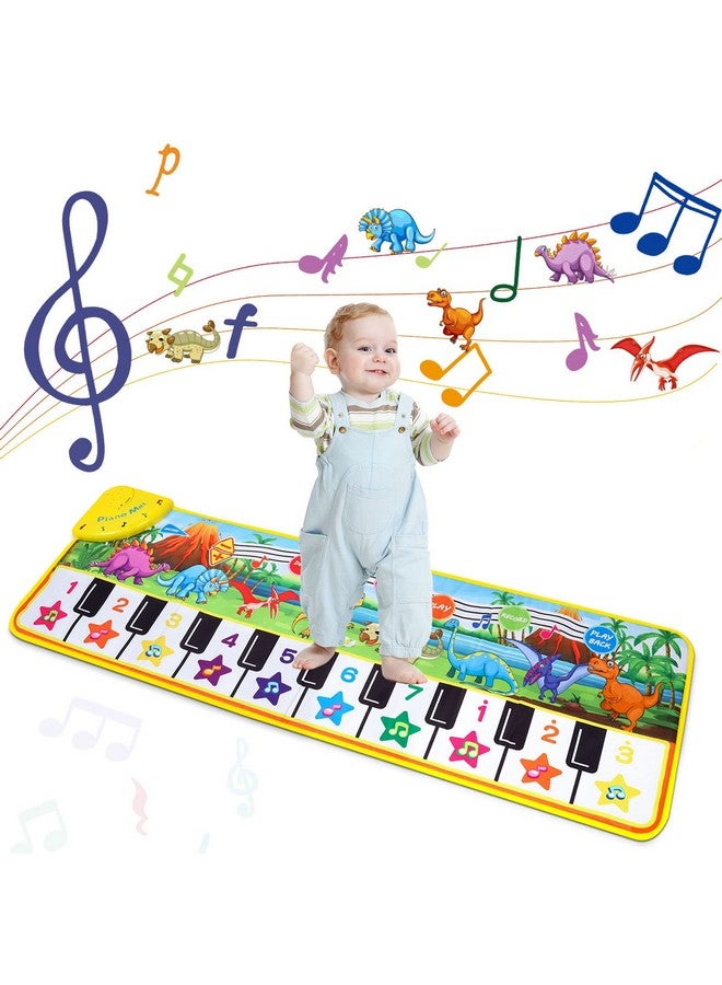 Piano Mat For Kids 43” X 14” Floor Piano Keyboard Mat Carpet Touch Playmat With 10 Demo Songs 8 Dinosaur Sounds Musical Mat Toys Gift For 1 2 3 4 5 Years Old Baby Boys Girls