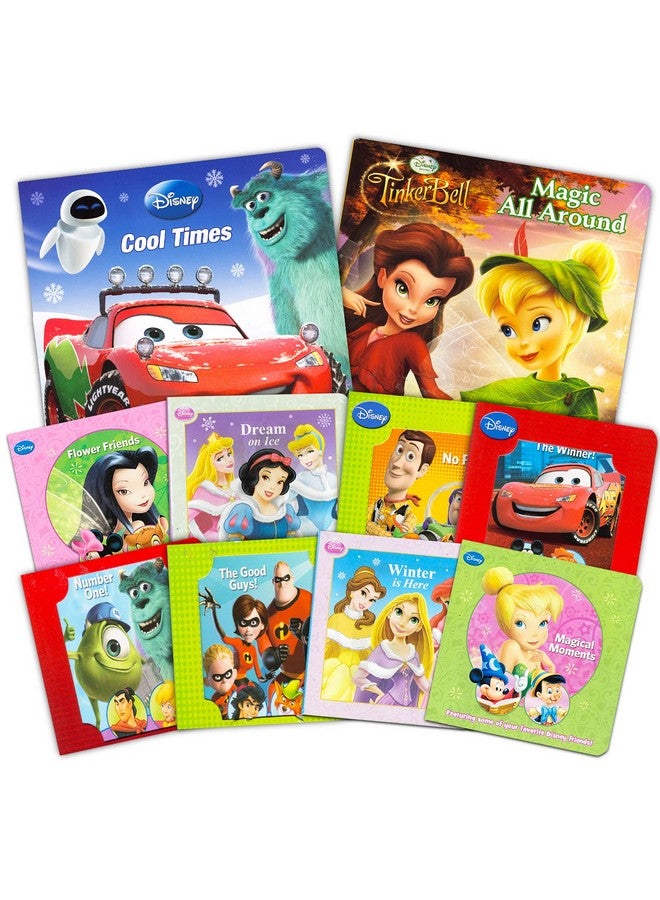 Disney Board Book Set ~ 10 Mini Disney Travel Books Featuring Disney Princess Cars Toy Story Tinkerbell And More Assorted Disney Young Reader Set