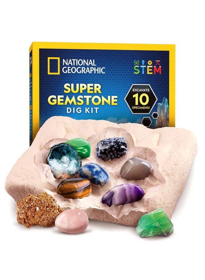 Super Gemstone Dig Kit Excavation Gem Kit With 10 Real Gemstones For Kids Discover Gems With Dig Tools & Magnifying Glass Science Kits For Kids Age 812 Crystals For Kids
