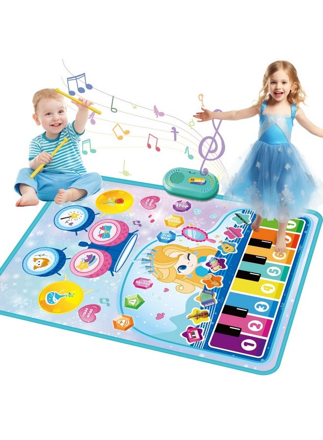 Toddler Toys For 1 2 3 Years Old Girls Boys Large 2 In 1 Musical Piano Mat & Drum Set With 8 Instruments & 3 Drum Sounds 20 Demos Birthday Gifts Toy For Kids Aged 15