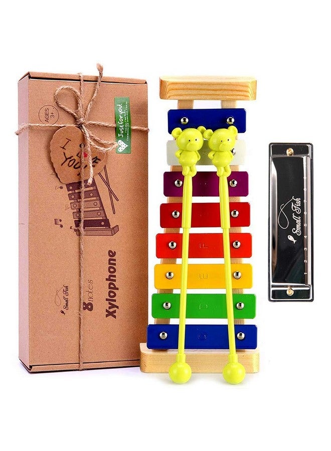 Xylophone Musical Toys For Baby Toddlers Kids With Harmonica Wooden Musical Instruments Set With Mallets And Music Cards Great Birthday Gifts For Preschool Kids Boys Girls