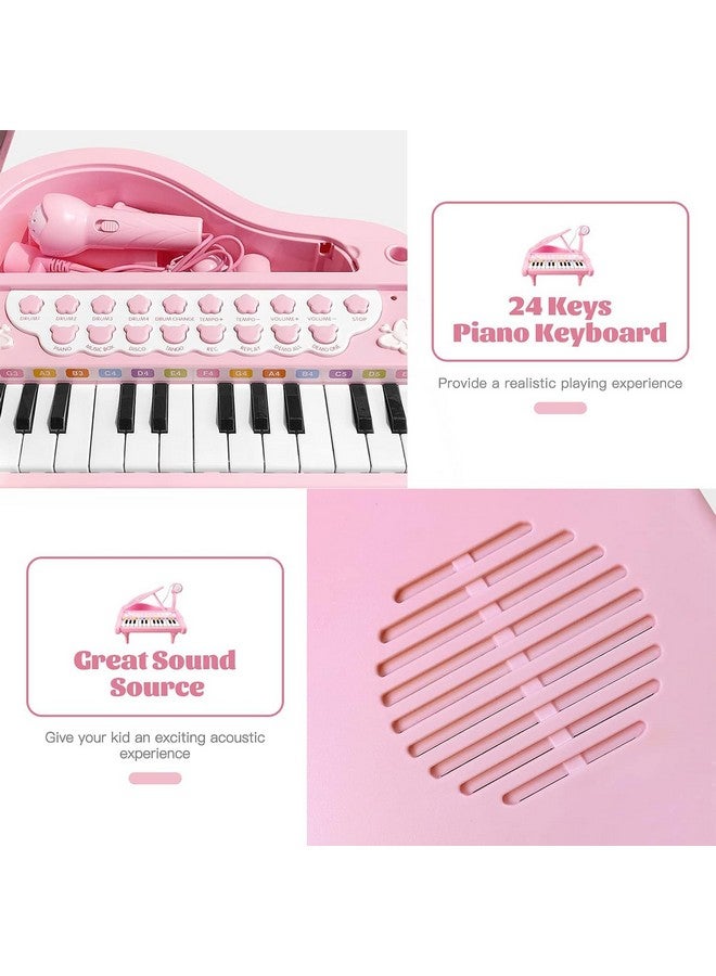 Piano Toy Keyboard For Kids Birthday Gift Age 1+ Pink 24 Keys Toddler Piano Music Toy Instruments With Microphone