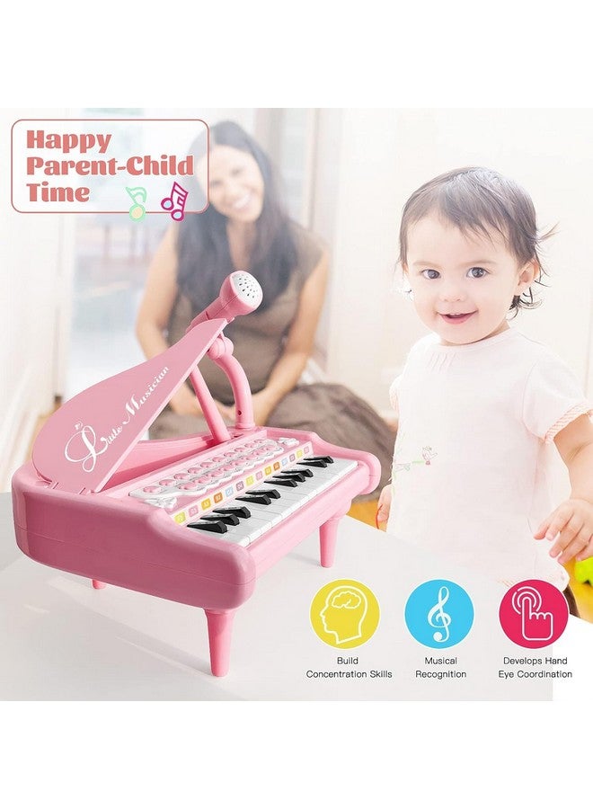 Piano Toy Keyboard For Kids Birthday Gift Age 1+ Pink 24 Keys Toddler Piano Music Toy Instruments With Microphone
