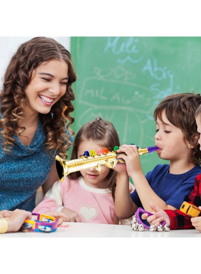 Set Of 2 Musical Instruments Including Toy Clarinet And Toy Saxophone Plastic Saxophone Toy Clarinet With 8 Colored Keys For Home School Teaching Songs Music Gift Gold Finish