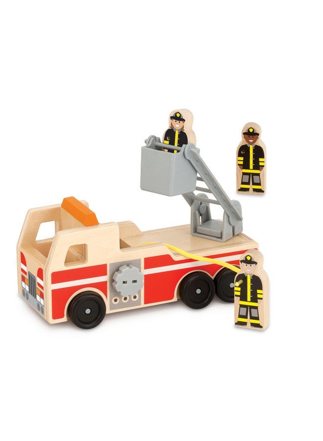 Wooden Fire Truck With 3 Firefighter Play Figures Fire Truck Toys For Kids Toddler Toy For Pretend Play Classic Wooden Toys For Kids