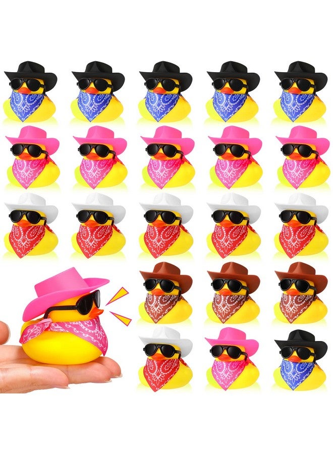 24 Set Cowboy Rubber Duck Mini Yellow Duckies Bath Party Toy Tiny Ducks Bathtub Toy With Cowboy Hat Paisley Bandanas Sunglasses For Summer Baby Shower Birthday Swimming Party Cute Style