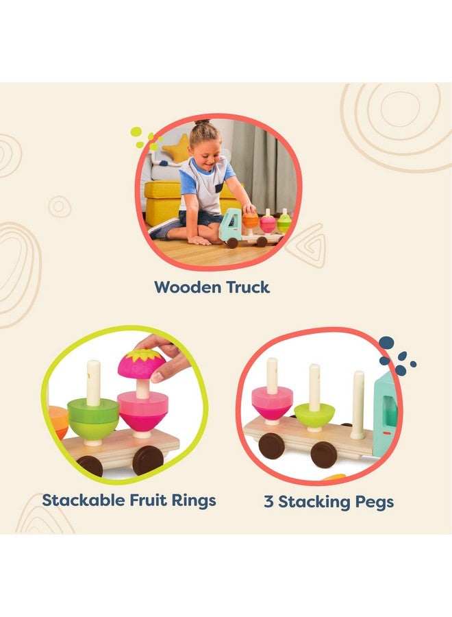 Stack & Roll Fruit Truck Sort & Stack Toy Wooden Truck & 9 Stackable Fruit Pieces Orange Pear Strawberry Slices Learning Toys For Toddlers Kids 18 Months +