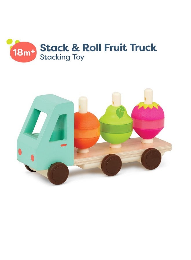 Stack & Roll Fruit Truck Sort & Stack Toy Wooden Truck & 9 Stackable Fruit Pieces Orange Pear Strawberry Slices Learning Toys For Toddlers Kids 18 Months +