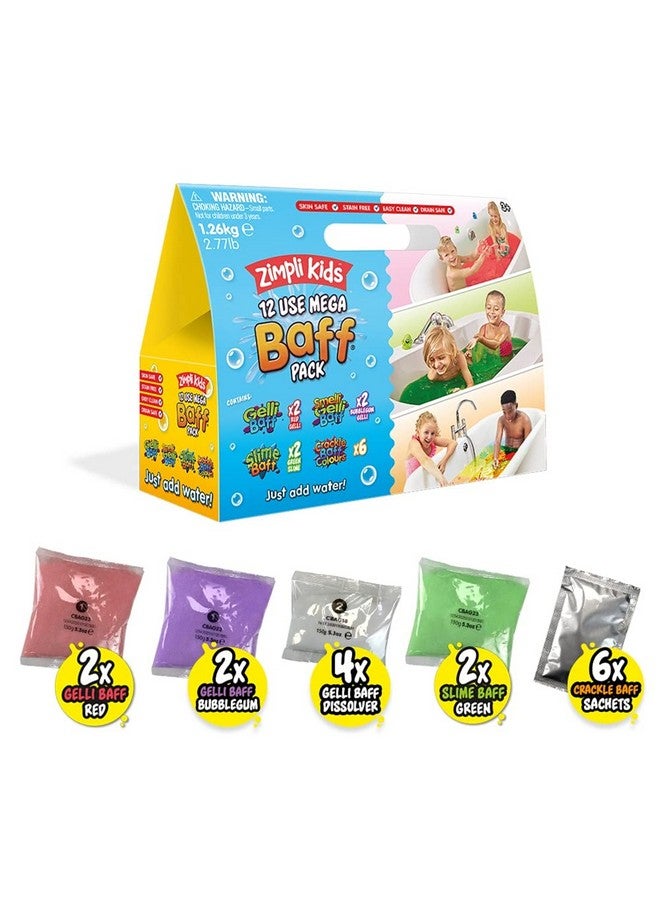12 Use Mega Value Baff Pack From Zimpli Kids 4 X Gelli Baff 2 X Slime Baff & 6 X Crackle Baff Children'S Sensory & Bath Toy Birthday Presents For Boys & Girls Certified Biodegradable Gift