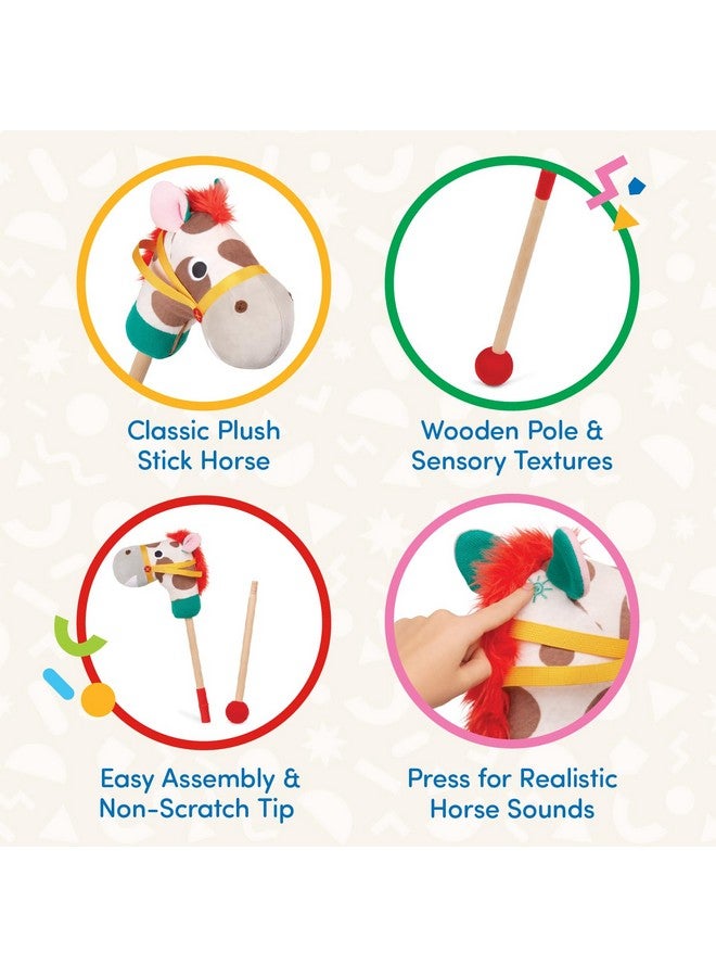 Classic Hobby Horse Plush Stick Horse Wooden Pole & Sensory Textures Realistic Sounds 2 Years + Pony Pal
