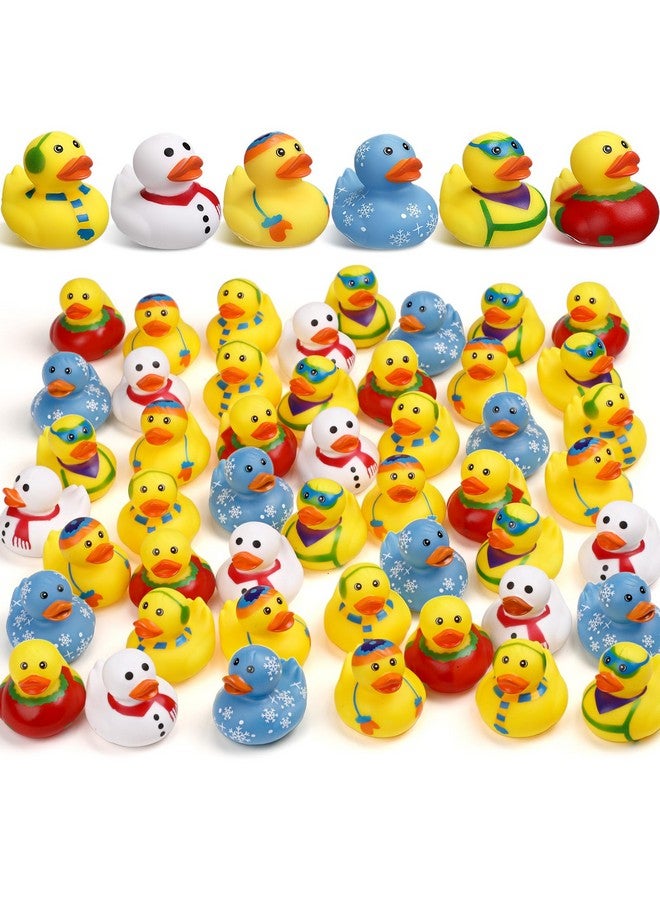 24 Pcs Winter Rubber Duck Theme Rubber Duck Toy Winter Duck 6 Styles Winter Skiing Sweater Snowflake Holiday Bathing Duckling Tub Pool Toys Birthday Winter Party Favor Gift Filler