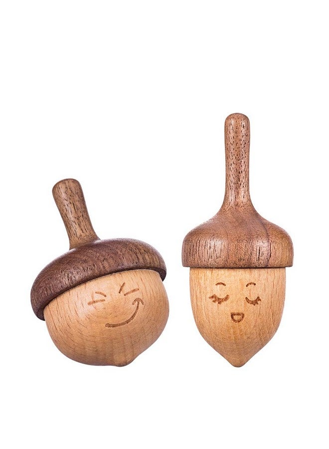 Wooden Spinning Top Forever Spinning Top With Cute Facial Expression Wood Physics Relaxation Handmade Gift (Pack Of 2)