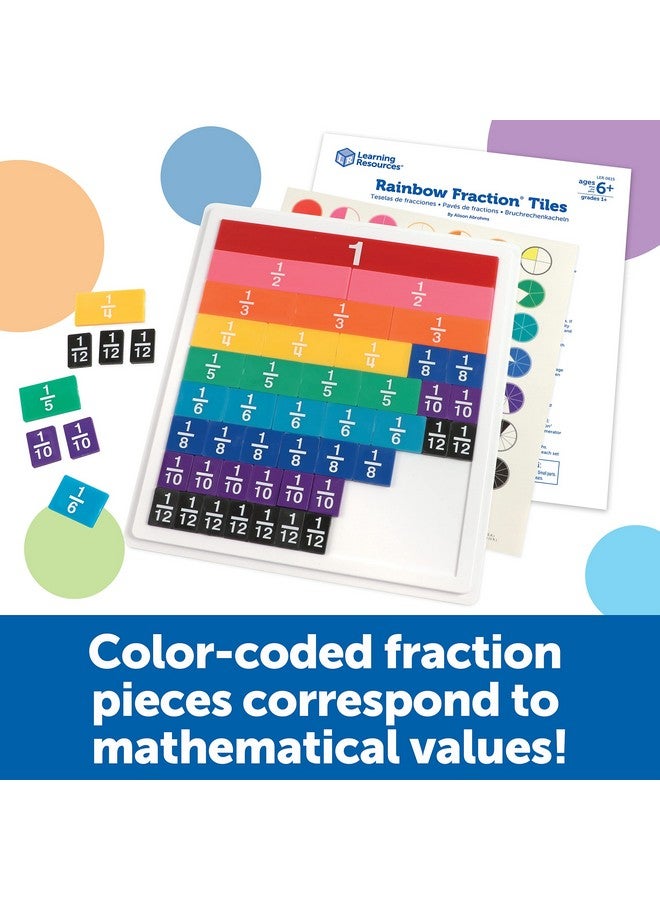 Rainbow Fraction Tiles 54 Pieces Ages 6+ Early Math Skills Visual Aid Math For Kids Teacher Supplies