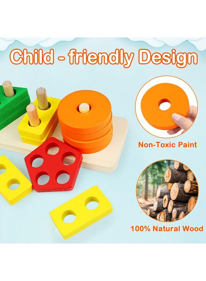 Montessori Toys For 1 To 3Yearold Boys Girls Toddlers And Kids Preschool Wooden Sorting & Stacking Educational Toys Color Recognition Stacker Shape Sorter Learning Puzzles Gift