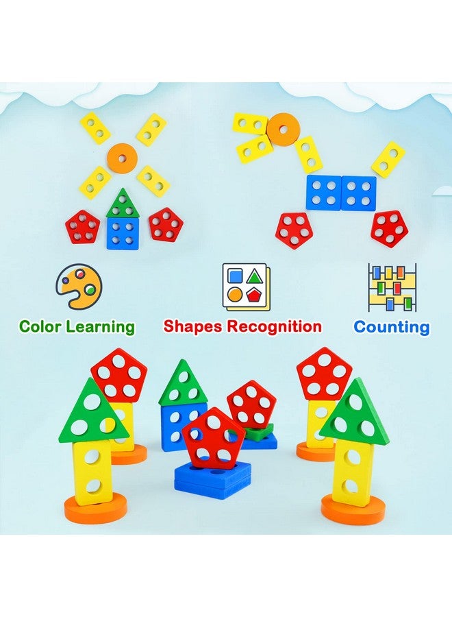 Montessori Toys For 1 To 3Yearold Boys Girls Toddlers And Kids Preschool Wooden Sorting & Stacking Educational Toys Color Recognition Stacker Shape Sorter Learning Puzzles Gift
