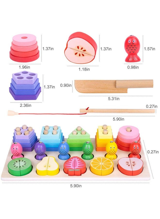 3 In 1 Wooden Sorting And Stacking Toys For Toddlers 2 3 4 5 Years Old Cutting Food Play Sets Color Sorting Toys Game Educational Learning Toys Boys Girls Birthday Gifts