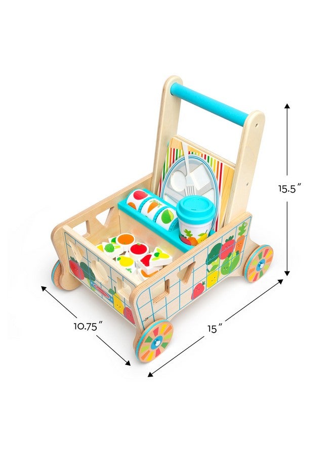 Wooden Shape Sorting Grocery Cart Push Toy And Puzzles Pretend Play Grocery Toys Sorting And Stacking Toys For Infants And Toddlers Ages 1+ Fsccertified Materials