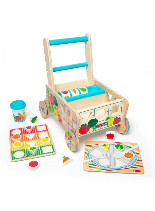 Wooden Shape Sorting Grocery Cart Push Toy And Puzzles Pretend Play Grocery Toys Sorting And Stacking Toys For Infants And Toddlers Ages 1+ Fsccertified Materials