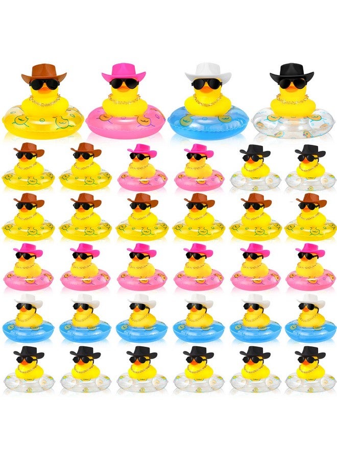 24 Set Cowboy Rubber Duck Mini Car Yellow Duckies Bath Toys Party Favor With Mini Hat Swim Circle Necklace Sunglasses Duck Car Dashboard Decorations For Bathtub Shower Swimming Supplies Novel Style
