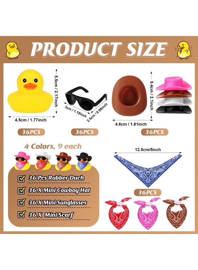 36 Set Cowboy Rubber Duck Mini Yellow Duckies Bath Party Toy Tiny Ducks Bathtub Toy With Cowboy Hat Paisley Bandanas Sunglasses For Summer Baby Shower Birthday Swimming Party (Cute Style 36 Pieces)