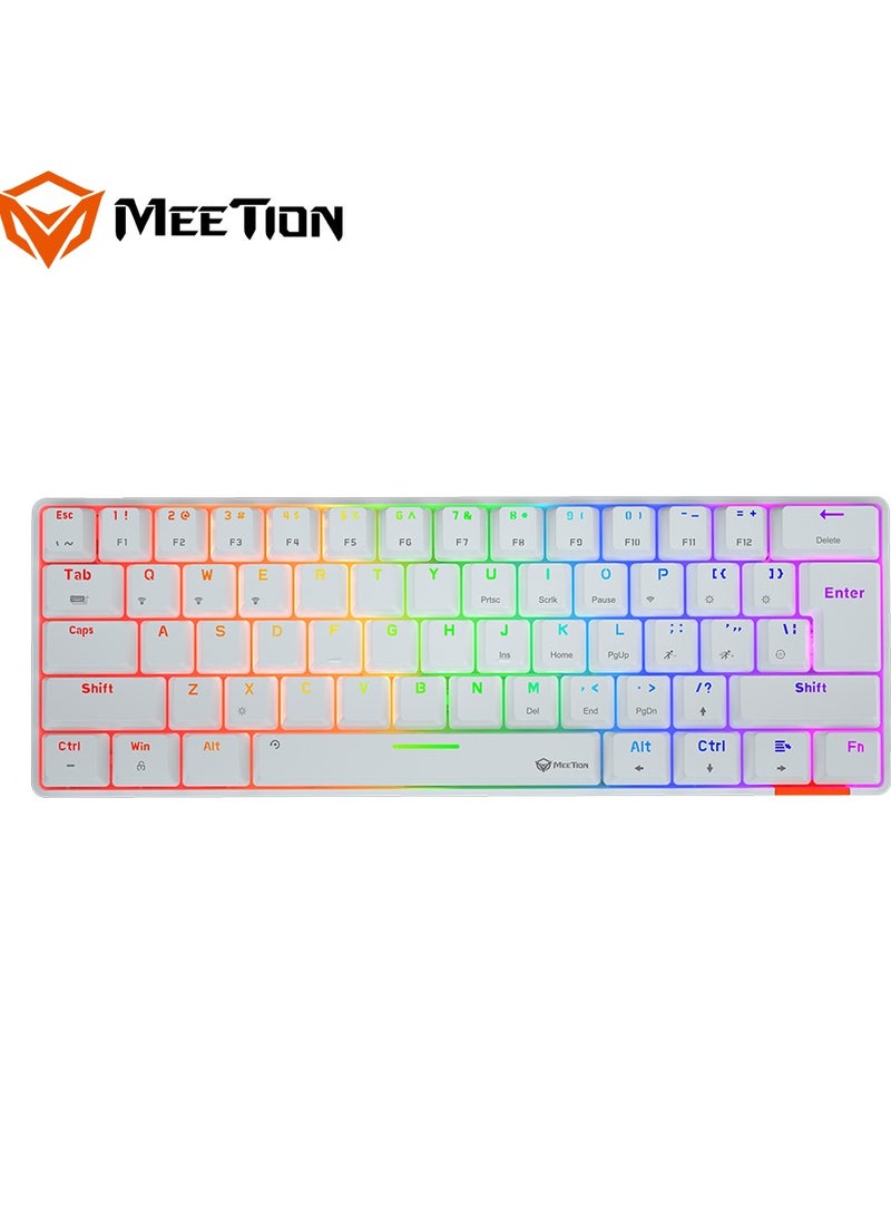 MEETION Dual Mode Bluetooth 60 Gaming Keyboard Ergonomic Design, Double Injection Processing, Mechanical Gaming Keyboard MK005BT White