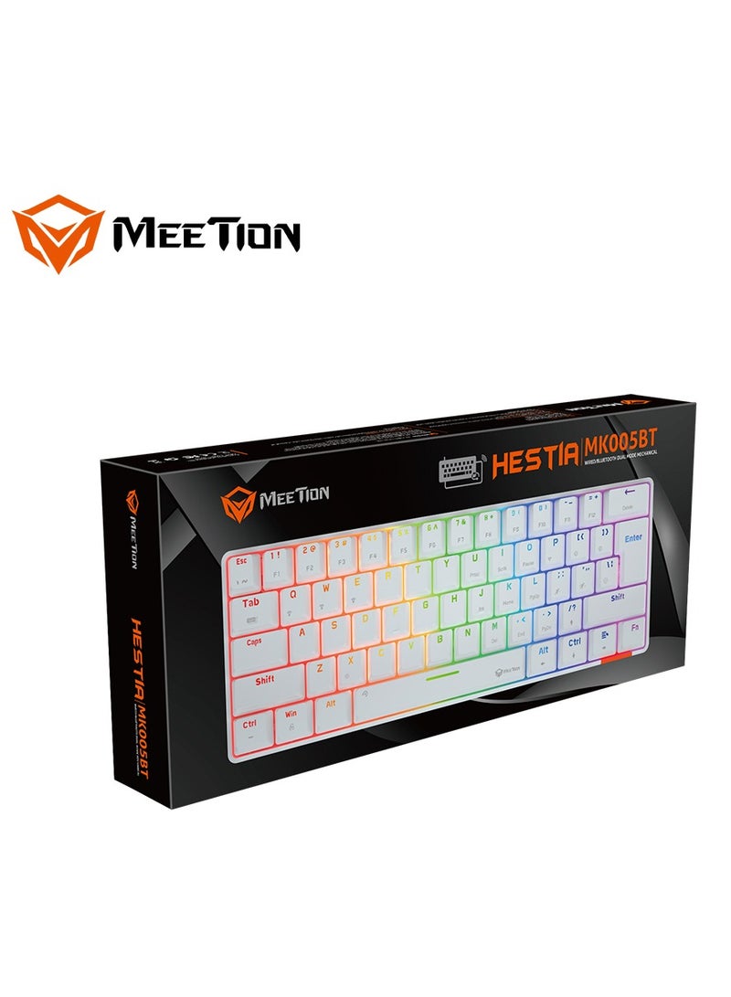 MEETION Dual Mode Bluetooth 60 Gaming Keyboard Ergonomic Design, Double Injection Processing, Mechanical Gaming Keyboard MK005BT White
