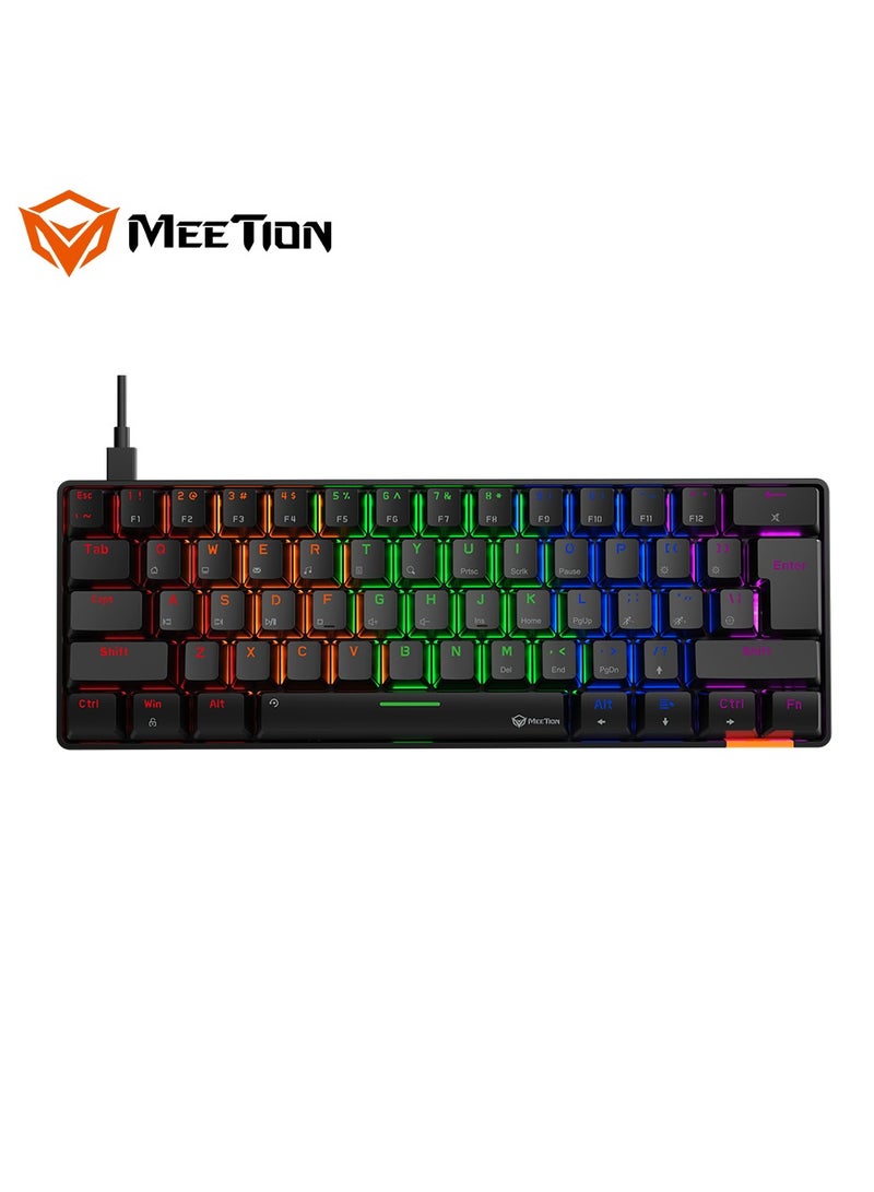 MEETION RGB Backlit Mini 61 Keys Wired 60% Mini Blue Switch Mechanical Full Anti-Ghosting Keys Best Gaming Keyboard Black MT-MK005