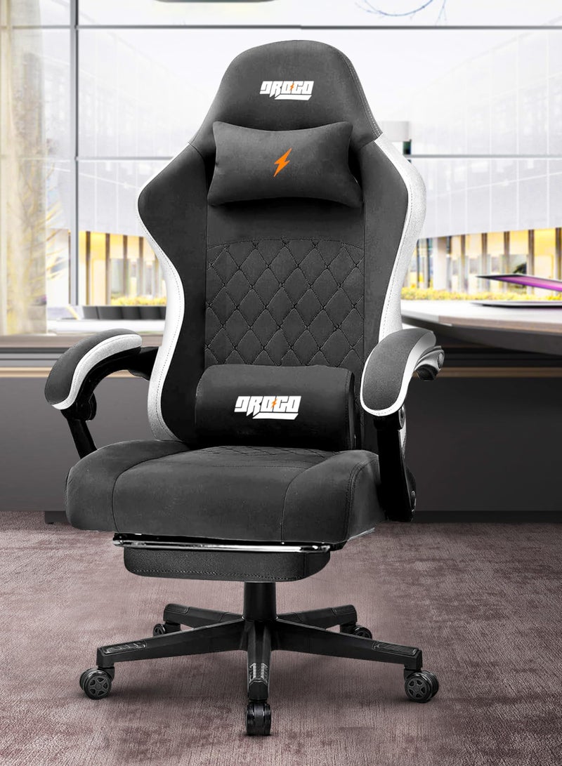 Throne Ergonomic Gaming Chair, Video Game Chair with Linkage Armrest, Footrest & Adjustable Seat Computer Chair with Fabric, Head & Massager Lumbar Pillow Home & Office Chair with Recline Black