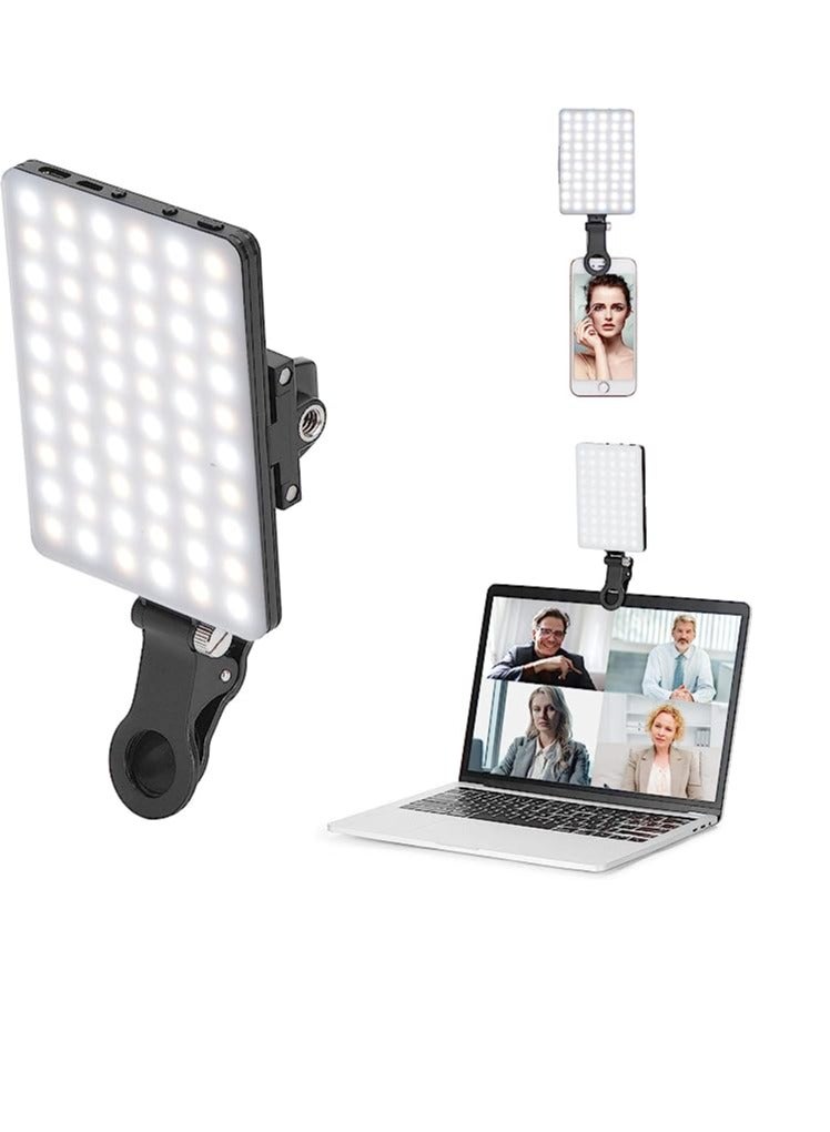 60 LED High Power Rechargeable Clip Fill Video Conference Light with Front & Back Clip, For iPhone, Android, iPad, Laptop, for Makeup, TikTok, Selfie, Vlog