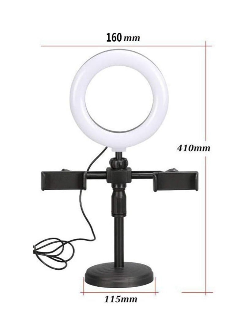 LED Ring Light Dimmable LED Desktop Fill Light 3 Colors Modes with 2/3 Phone Holders Curved Lampshade Design Eye Protection Without Glare for Live Stream Makeup (Color : A)