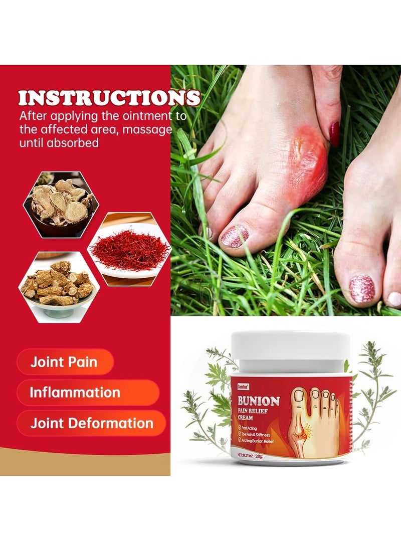 Bunion Pain Relief Cream, Natural Formula Toe Gout Relief Cream, Effective Fast Relief Bunion Toe Stiffness Relief Ointment For Back, Neck, Knee, Hand, Wrist, Shoulder And Feet, ( 1pc x 20g Tube)