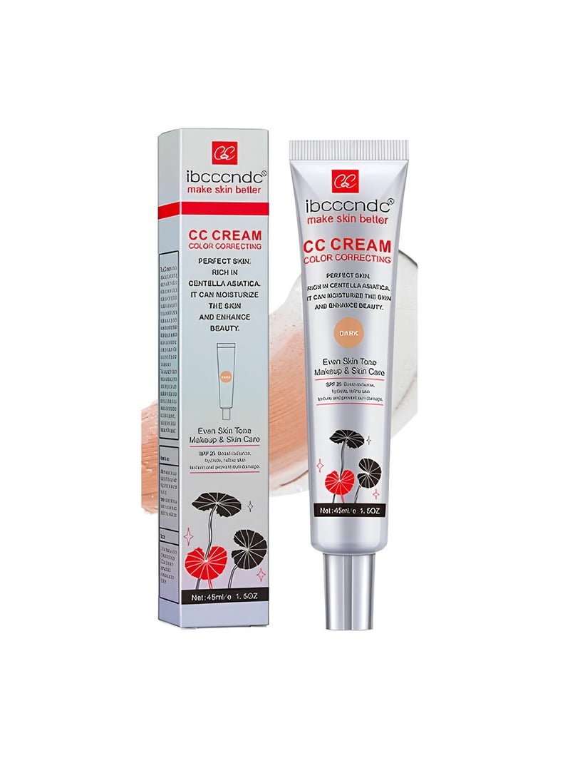 Color Correcting CC Cream, Hydrating CC Cream Foundation With Centella Asiatica, Multi Purpose Skin Tone Adjusting CC Cream Concealer, Pre-makeup Primer Brightening For Mature Skin, (Dark)