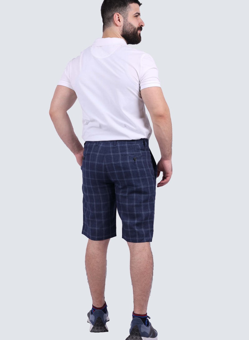 Men's Checkered Flat Front Short in Estste Blue